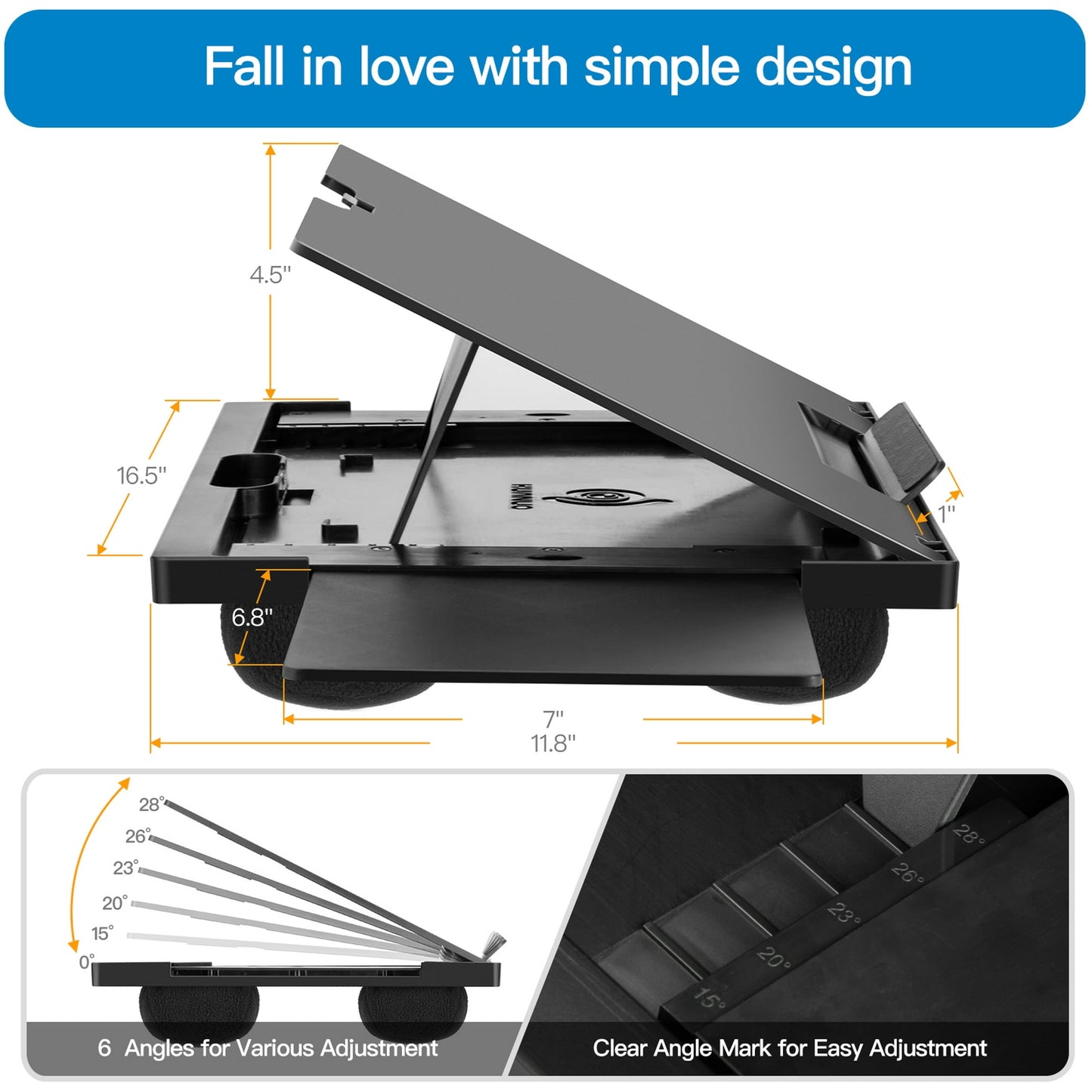 Portable Laptop Lap Desk Fits up to 15.6" with Detachable Mouse Pad Tray, 6 Adjustable Angles & Dual Cushions