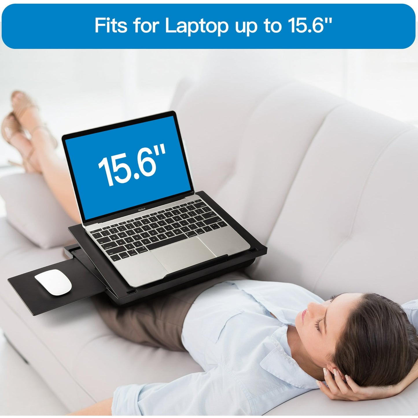 Portable Laptop Lap Desk Fits up to 15.6" with Detachable Mouse Pad Tray, 6 Adjustable Angles & Dual Cushions