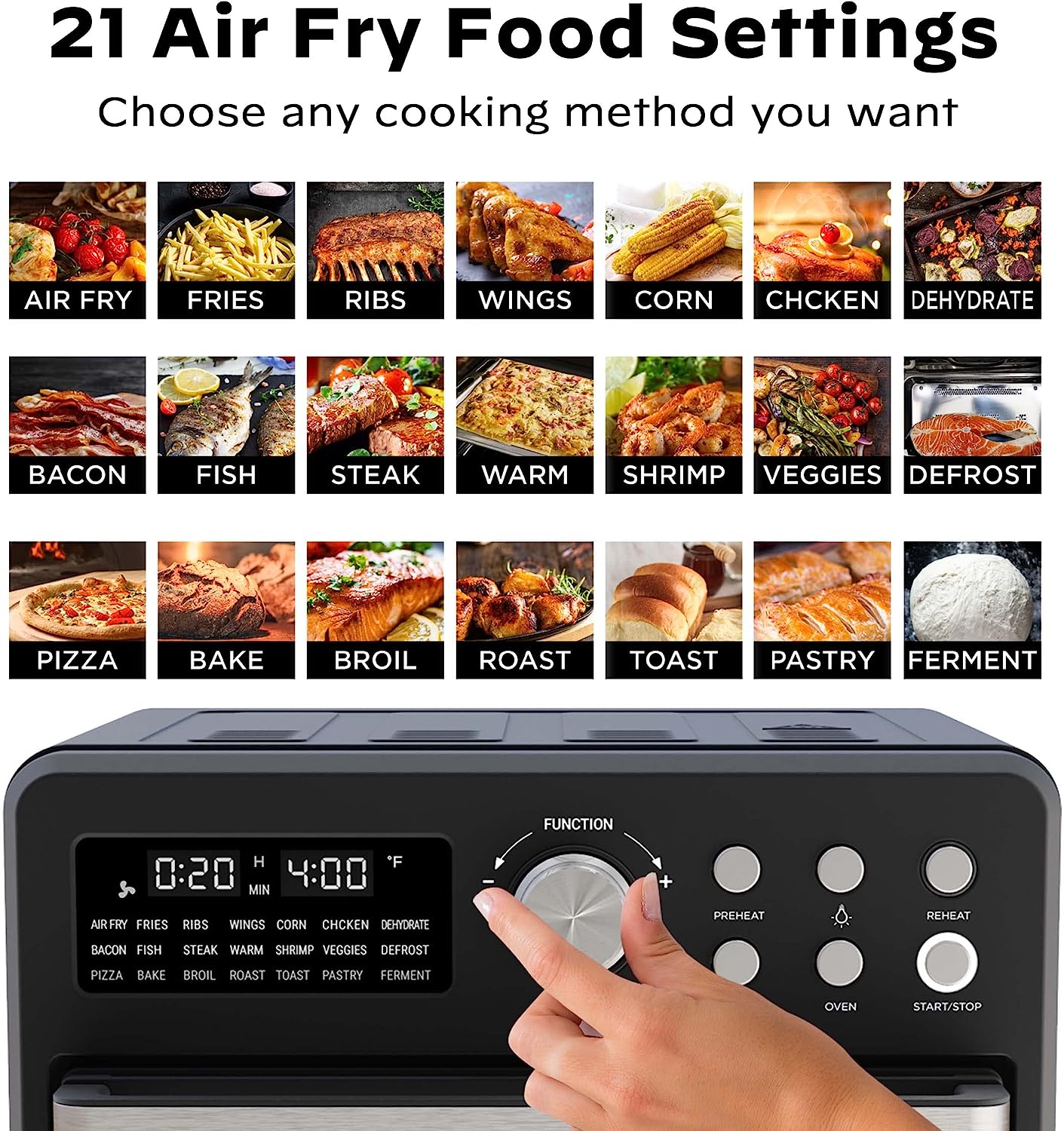 1600W 16QT Air Fryer Toaster Smart Oven 21-in-1 Countertop Convection with Dehydrate and Reheat