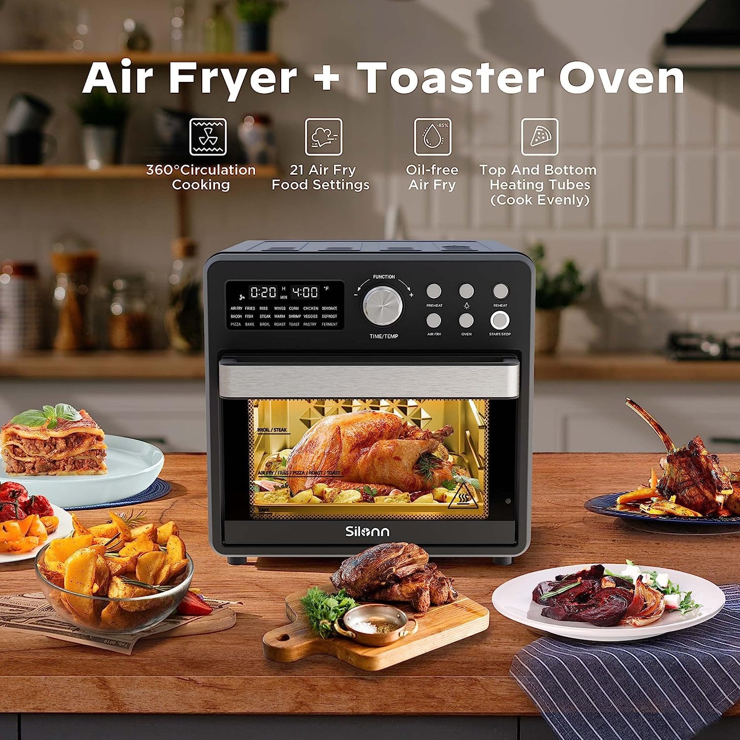 1600W 16QT Air Fryer Toaster Smart Oven 21-in-1 Countertop Convection with Dehydrate and Reheat