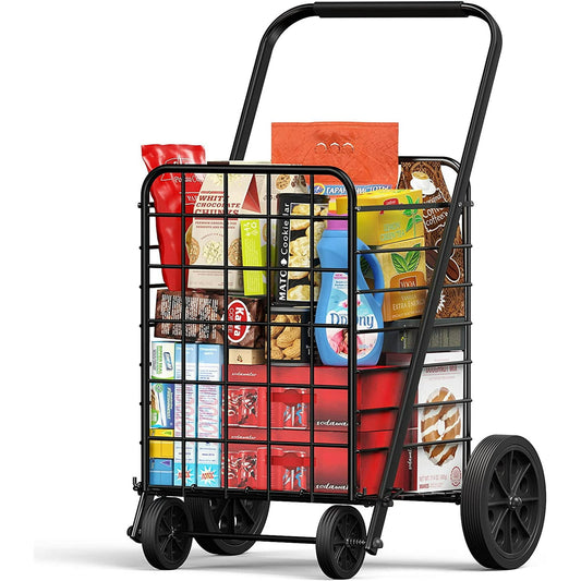 Shopping Cart for Groceries with 176LBS 91L Large Capacity, Heavy Duty Grocery Cart with Wheels, Folding Utility Shpping Cart on Wheels for Groceries, Laundry, Pantry, Garage