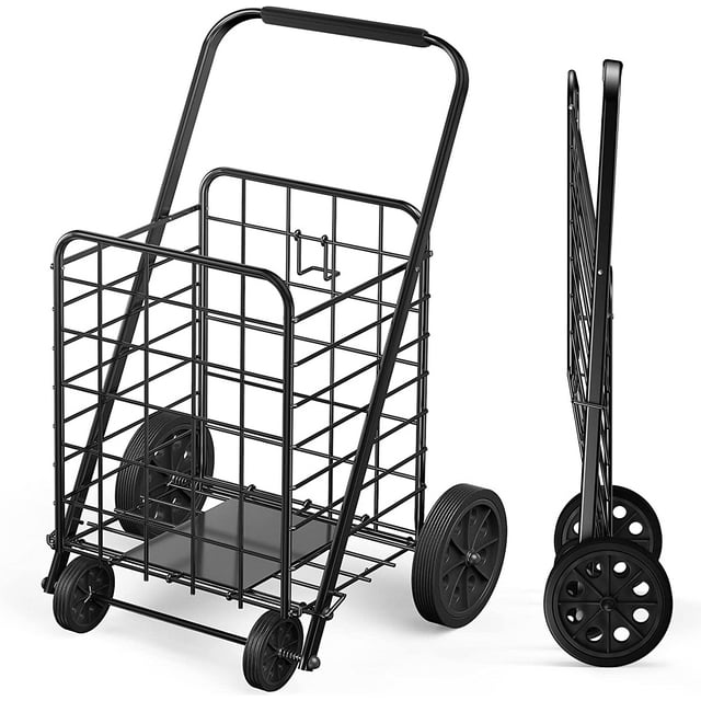 Shopping Cart for Groceries with 176LBS 91L Large Capacity, Heavy Duty Grocery Cart with Wheels, Folding Utility Shpping Cart on Wheels for Groceries, Laundry, Pantry, Garage