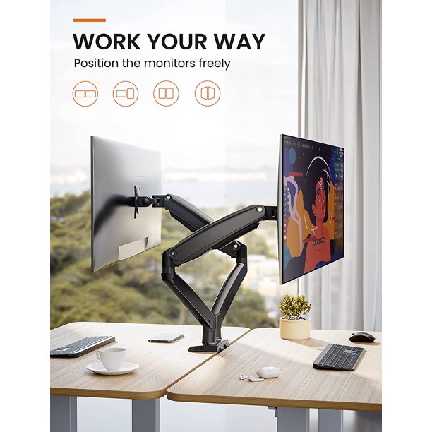 Dual Monitor Stand Mount, Ultrawide 13-35 Inch Height Adjustable Computer Screen Gas Spring Monitor Arm Desk Mount Full Motion, Each Arm Holds up to 26.4lbs