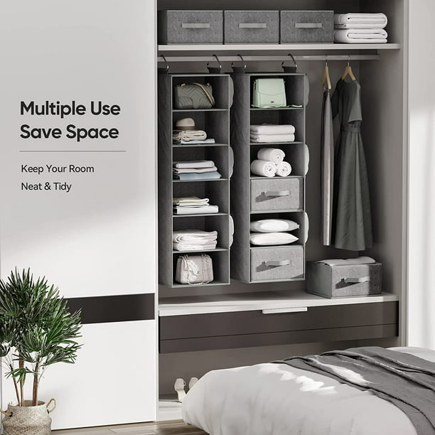 Hanging Closet Organizer and Storage, 6 Shelf Hanging Drawer for Closet, Hanging Shelf Organizer with 3 Removable Drawers Side Pockets, Hanging Closet Dresser for Bedroom Rack, Dark Gray - Walmart.com