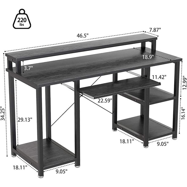 Industrial Computer Desk 47 inch, Home Office Desk with Monitor Stand, Large Workstation with Storage Shelves Keyboard Tray, Studying Writing Table for Home Office, Black - Walmart.com