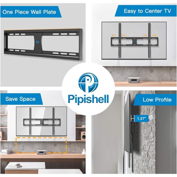 Low Profile Fixed TV Wall Mount Bracket for Most 42-90 Inch LCD OLED QLED 4K Plasma Flat Curved Screen TVs, Max 800x600mm, Fits 16 to 24 inch Wood Studs, Holds up to132lbs