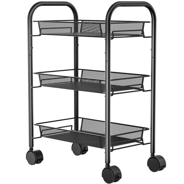 3 Tier Metal Mesh Rolling Utility Cart Storage Cart with 3 Wire Baskets and Lockable Wheels for Home Kitchen - Walmart.com