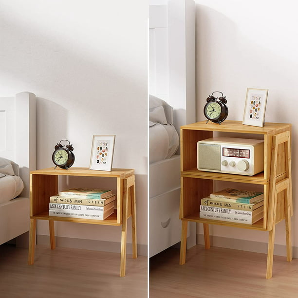 Bamboo Stackable End Tables, Wood Living Room Nightstand, Bedside Tables for Bedroom Storage, Versatile End Table, Rustic Nightstand, Set of 2 - Walmart.com