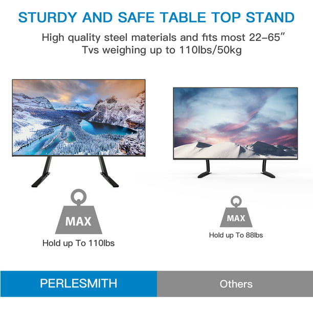 Universal Table Top TV Stand for 22-65 inch Flat Screen LCD TVs with 2 Height Adjustable Leg Stand, TV Stand Base Holds up to 110lbs, Max 800x500mm - Walmart.com