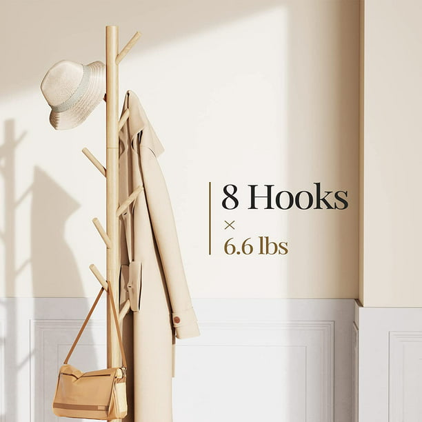 Wooden Coat Rack Stand with 3 Height Options and 8 Hooks, Clothes Hanger Hall Tree Rack for Home, Office, Bedroom, Hallway - Walmart.com