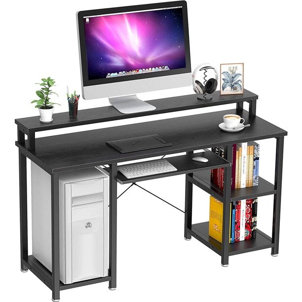 Industrial Computer Desk 47 inch, Home Office Desk with Monitor Stand, Large Workstation with Storage Shelves Keyboard Tray, Studying Writing Table for Home Office, Black - Walmart.com