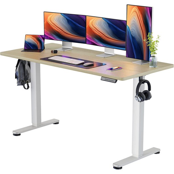 Height Adjustable Electric Standing Desk, 63x28 Inch Sit Stand up Desk, Large Memory Computer Home Office Desk, Natural - Walmart.com