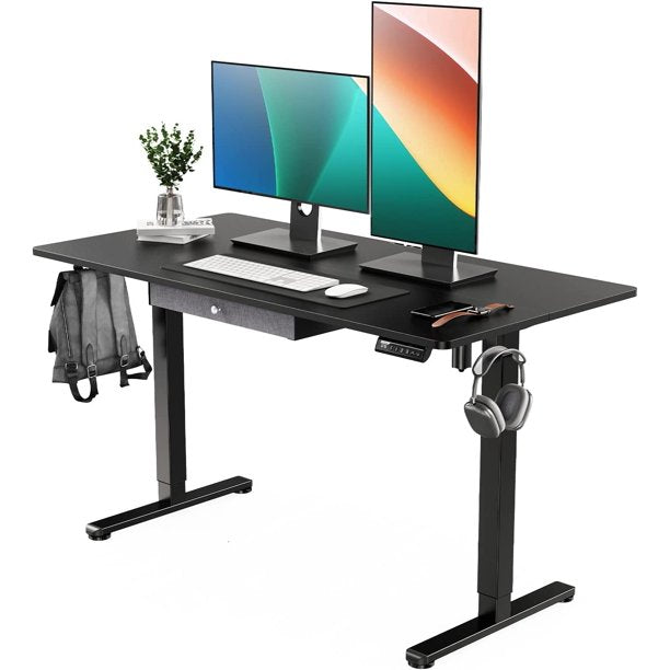 Electric Standing Desk with Drawer, Adjustable Height Sit Stand Up Desk, Home Office Desk Computer Workstation, 55x28 inch, Black - Walmart.com