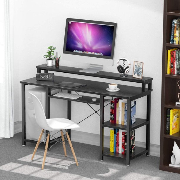 Industrial Computer Desk 47 inch, Home Office Desk with Monitor Stand, Large Workstation with Storage Shelves Keyboard Tray, Studying Writing Table for Home Office, Black - Walmart.com