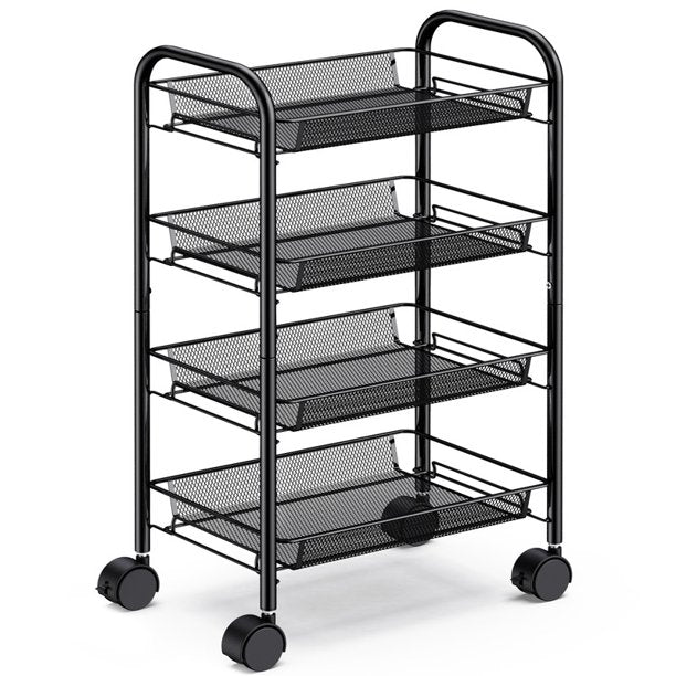 4 Tier Metal Mesh Rolling Utility Cart Storage Cart with 4 Wire Baskets and Lockable Wheels for Home Kitchen - Walmart.com