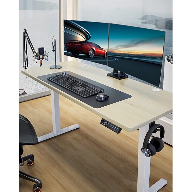 Height Adjustable Electric Standing Desk, 55 x 28 Inch Sit Stand up Desk, Memory Computer Home Office Desk, Natural - Walmart.com