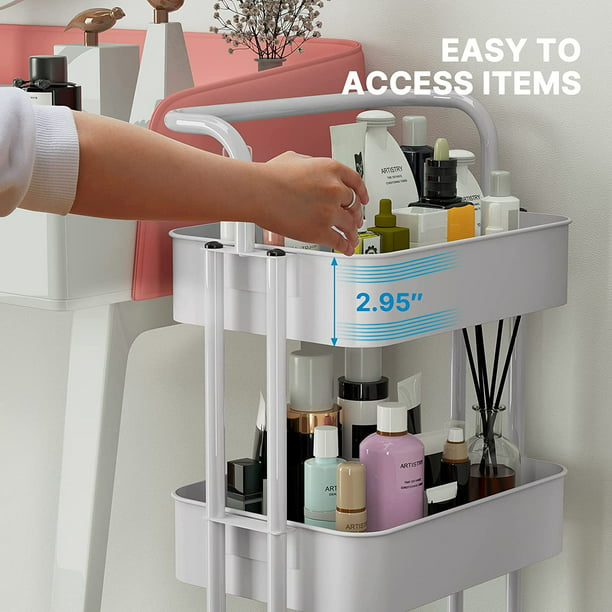 Mesh Utility Cart 3 Tier, Rolling Metal Organization Cart with Handle and Lockable Wheels, Multifunctional Storage Shelves for Kitchen Living Room Office - Walmart.com