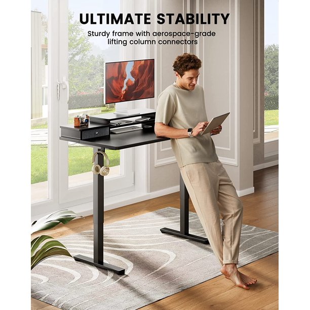 Electric Standing Desk with Double Drawers, 55x28 inch Adjustable Height Sit Stand Up Desk, Home Office Desk Computer Workstation with Storage Shelf, Black - Walmart.com