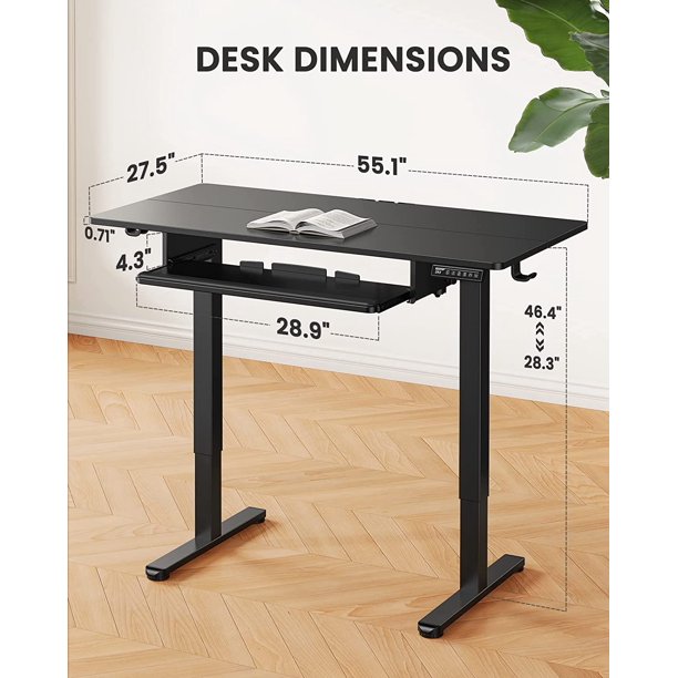 Electric Standing Desk with Keyboard Tray, Adjustable Height Sit Stand Up Desk, Home Office Desk Computer Workstation 55x28 Inches, Black - Walmart.com