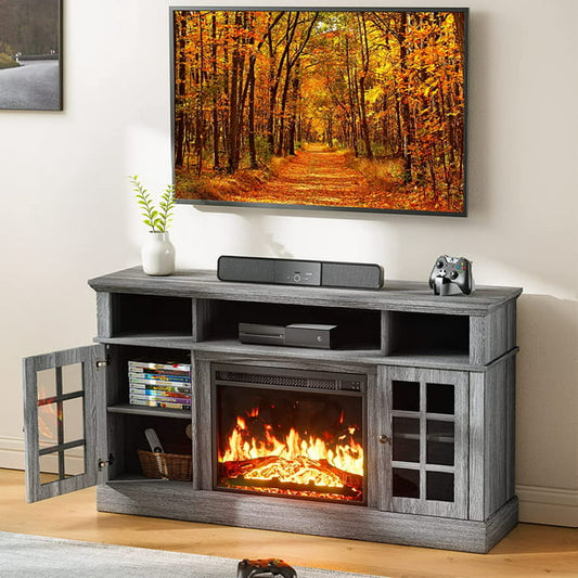 Fireplace TV Stand for TVs up to 65 Inch, Fireplace Entertainment Center with Adjustable Shelves, Fireplace Modern Farmhouse Wood TV Stand for Living Room - Walmart.com