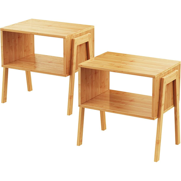 Bamboo Stackable End Tables, Wood Living Room Nightstand, Bedside Tables for Bedroom Storage, Versatile End Table, Rustic Nightstand, Set of 2 - Walmart.com