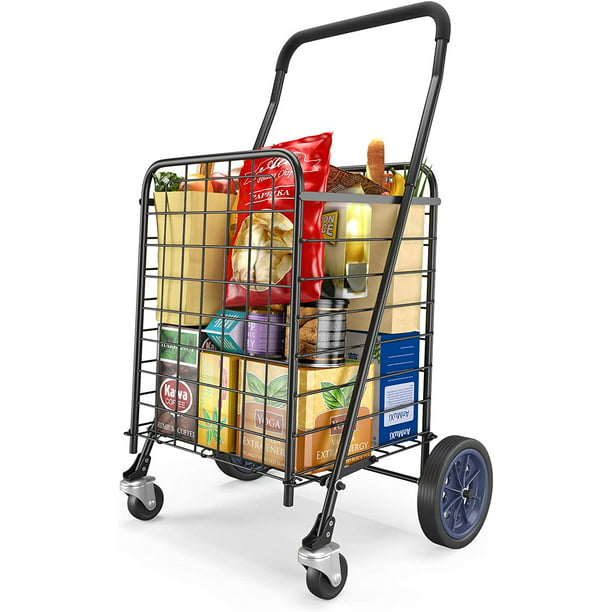 Folding Jumbo Shopping Cart with Dual Swivel Wheels, Portable Rolling Utility Cart Grocery Cart with Adjustable Handle Holds up to 70L Max 66Ibs - Walmart.com