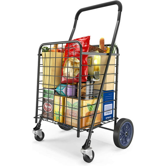 Folding Jumbo Shopping Cart with Dual Swivel Wheels, Portable Rolling Utility Cart Grocery Cart with Adjustable Handle Holds up to 70L Max 66Ibs - Walmart.com