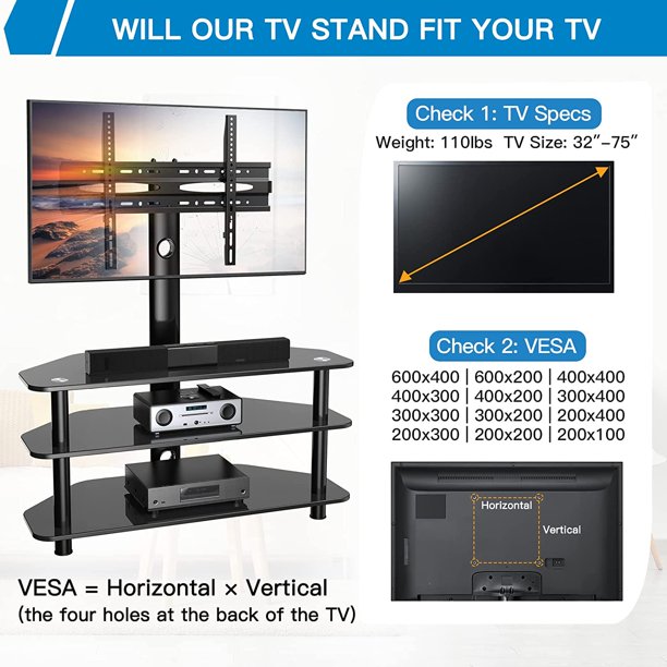 Height Adjustable Floor TV Stand Base for 32-75 inch TVs, Universal Corner TV Entertainment Stand with Storage Perfect for Media - Walmart.com