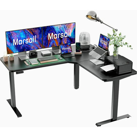 Electric Standing Desk 63x28 Inch Adjustable Height with 4-in 1 Electical Outlet, L Shaped Computer Stand Up Table Desk with Headphone Hook for Home Office - Walmart.com