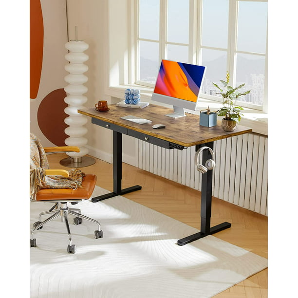 Adjustable Height Electric Standing Desk with Double Drawers, 48x24 inch Sit Stand Up Desk Computer Workstation for Home Office, Vintage Brown - Walmart.com