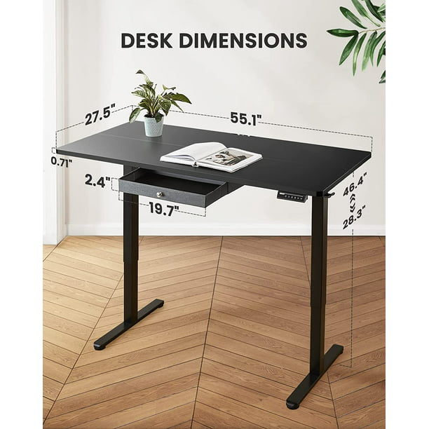 Electric Standing Desk with Drawer, Adjustable Height Sit Stand Up Desk, Home Office Desk Computer Workstation, 55x28 inch, Black - Walmart.com