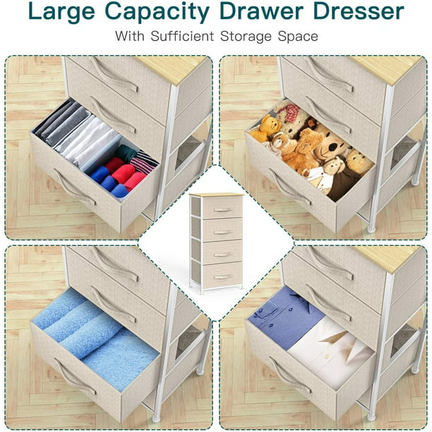 4 Drawer Fabric Dresser Storage Tower, Dresser Chest with Wood Top, Removable Storage Cabinet, Organizer Unit for Closets Bedroom Nursery Room Hallway - Walmart.com