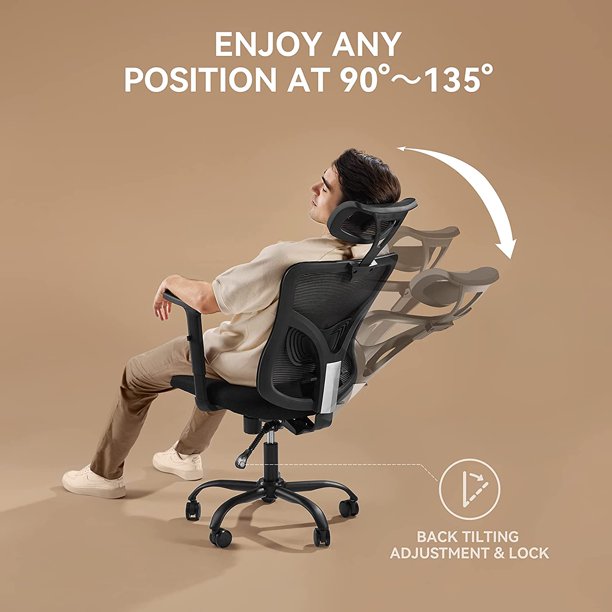 Home Office High Back Chair Mesh Lumbar Support, Swivel Computer Desk Chair with Adjustable Armrest, Max 300lbs - Walmart.com