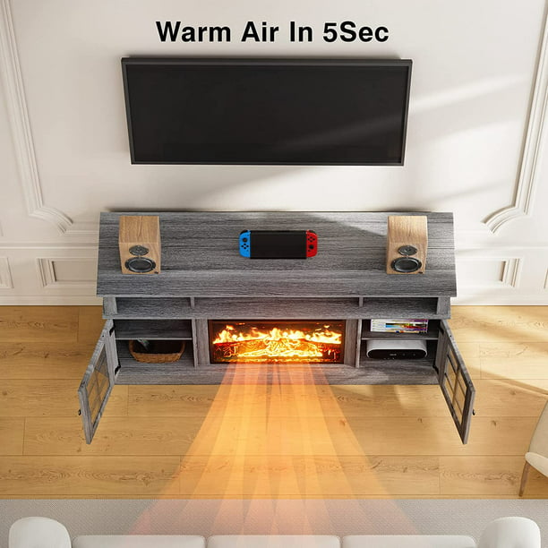 Fireplace TV Stand for TVs up to 65 Inch, Fireplace Entertainment Center with Adjustable Shelves, Fireplace Modern Farmhouse Wood TV Stand for Living Room - Walmart.com