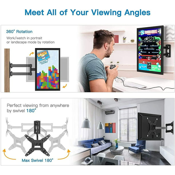 Full Motion TV Wall Mount Bracket Articulating Arms Swivels Tilts Extension Rotation for Most 13-42 inch Flat Curved TVs Monitors, Hold up to 44lbs