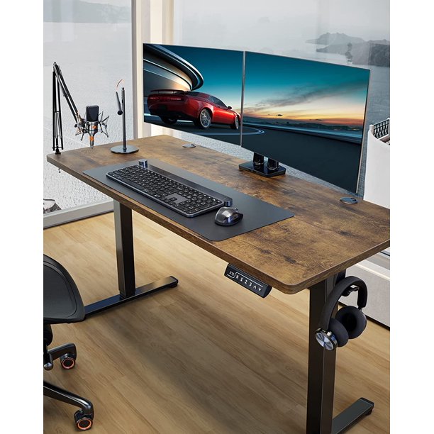 Height Adjustable Electric Standing Desk, 63x28 Inch Sit Stand up Desk, Large Memory Computer Home Office Desk, Vintage Brown - Walmart.com