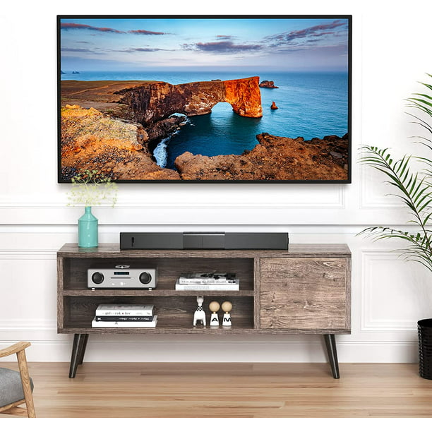 Retro TV Stand Unit with Storage Cabinet for TVs up to 55 inch, Mid Century Modern TV Entertainment Center with Shlef for Media, Wood TV Console Table for Living Room Bedroom, Grey Wash - Walmart.com