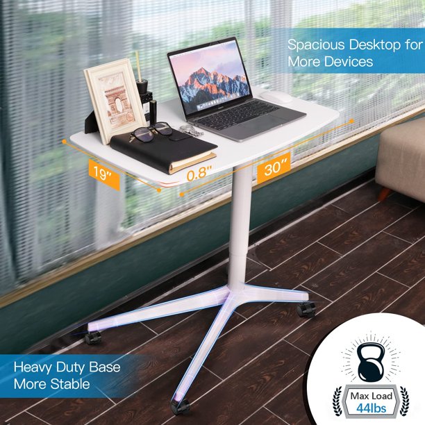 Height Adjustable Mobile Standing Desk, Laptop Desk with Gas Spring Riser, Stand up Desk Rolling Laptop Cart with Wheels for Offices, Home, Medical and School - Walmart.com