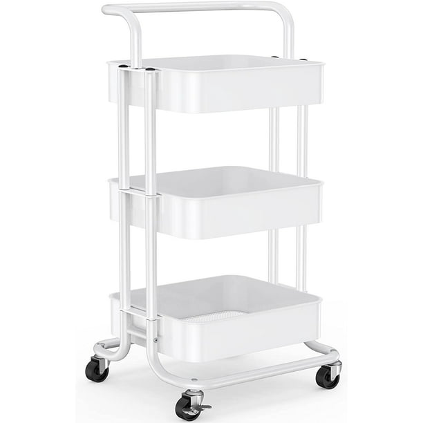 Mesh Utility Cart 3 Tier, Rolling Metal Organization Cart with Handle and Lockable Wheels, Multifunctional Storage Shelves for Kitchen Living Room Office - Walmart.com