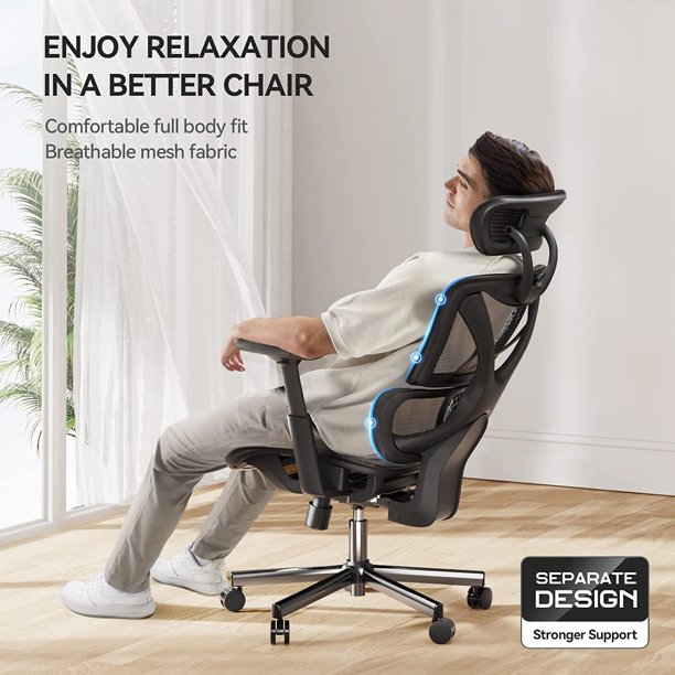 Ergonomic Home Office Chair, High Back Mesh Computer Desk Chair with Double Backrest and Adjustable Headrest, Task Chair with Lumbar Support, 3D Armrest - Walmart.com