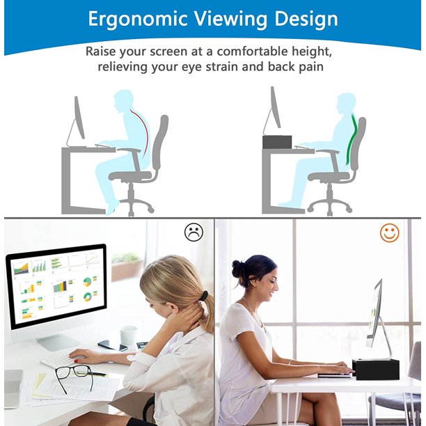 Monitor Stand Riser, Desk Organizer Stand for Laptop Computer, Desktop Printer Stand with Phone Holder and Cable Management, Versatile as Storage Shelf with Screen Holder