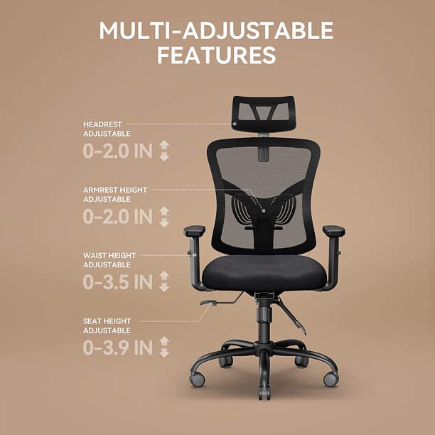 Home Office High Back Chair Mesh Lumbar Support, Swivel Computer Desk Chair with Adjustable Armrest, Max 300lbs - Walmart.com