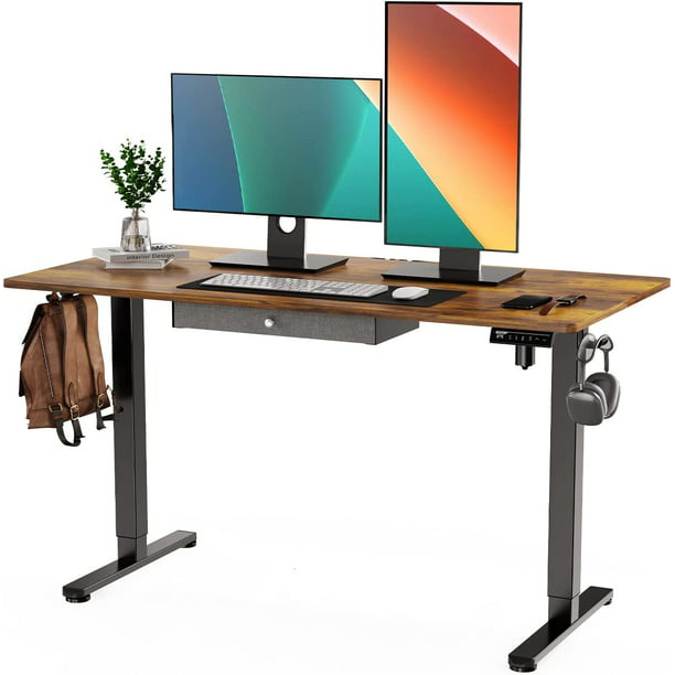 Electric Standing Desk with Drawer, Adjustable Height Sit Stand Up Desk, Home Office Desk Computer Workstation, 55x28 inch, Vintage Brown - Walmart.com