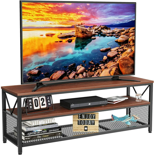 Kyspho Farmhouse TV Stand for 65 Inch TVs, Wood Console Cabinet with Storage, 3 Tier Entertainment Center for Living Room, Cherry - Walmart.com