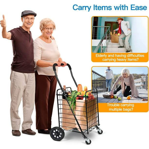 Folding Jumbo Shopping Cart with Dual Swivel Wheels, Portable Rolling Utility Cart Grocery Cart with Adjustable Handle Holds up to 70L Max 66Ibs - Walmart.com