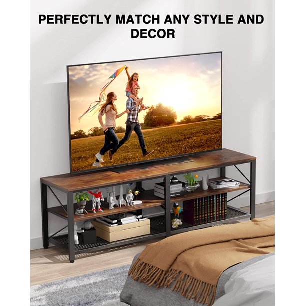 Kyspho TV Stand for 63 Inch TVs, Wood Media Console Cabinet with Storage, 3 Tier Entertainment Center for Living Room, Rustic Brown - Walmart.com