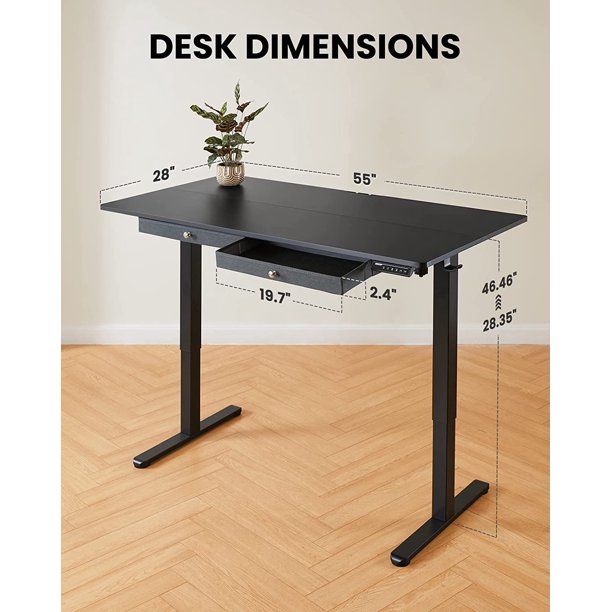 Adjustable Height Electric Standing Desk with Double Drawers, 55x28 inch Sit Stand Up Desk Computer Workstation for Home Office, Black - Walmart.com