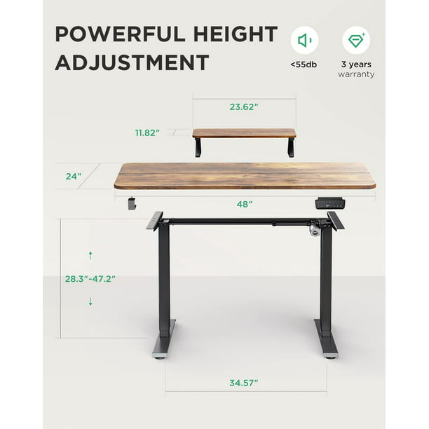 Kyspho Electric Standing Desk 48 x 24 Inches Height Adjustable, Stand Up Desk with Monitor Stand, Rustic - Walmart.com