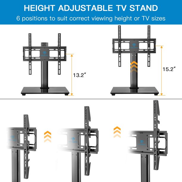 Universal Table Top TV Stand Swivel, TV Stand Mount for 32-60 inch LCD LED TVs, Height Adjustable with Tempered Glass Base, Max 400x400mm, Holds up to 88lbs