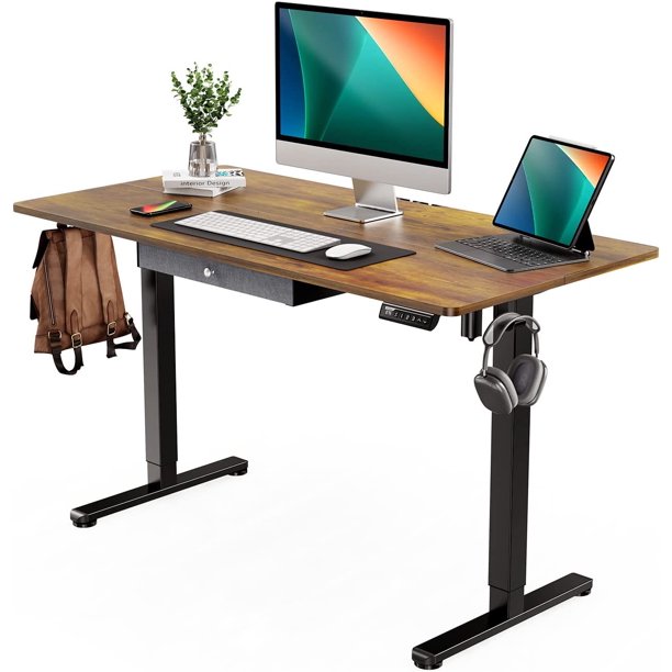 Electric Standing Desk with Drawer, Adjustable Height Sit Stand Up Desk, Home Office Desk Computer Workstation, 48x24 inch, Vintage Brown - Walmart.com